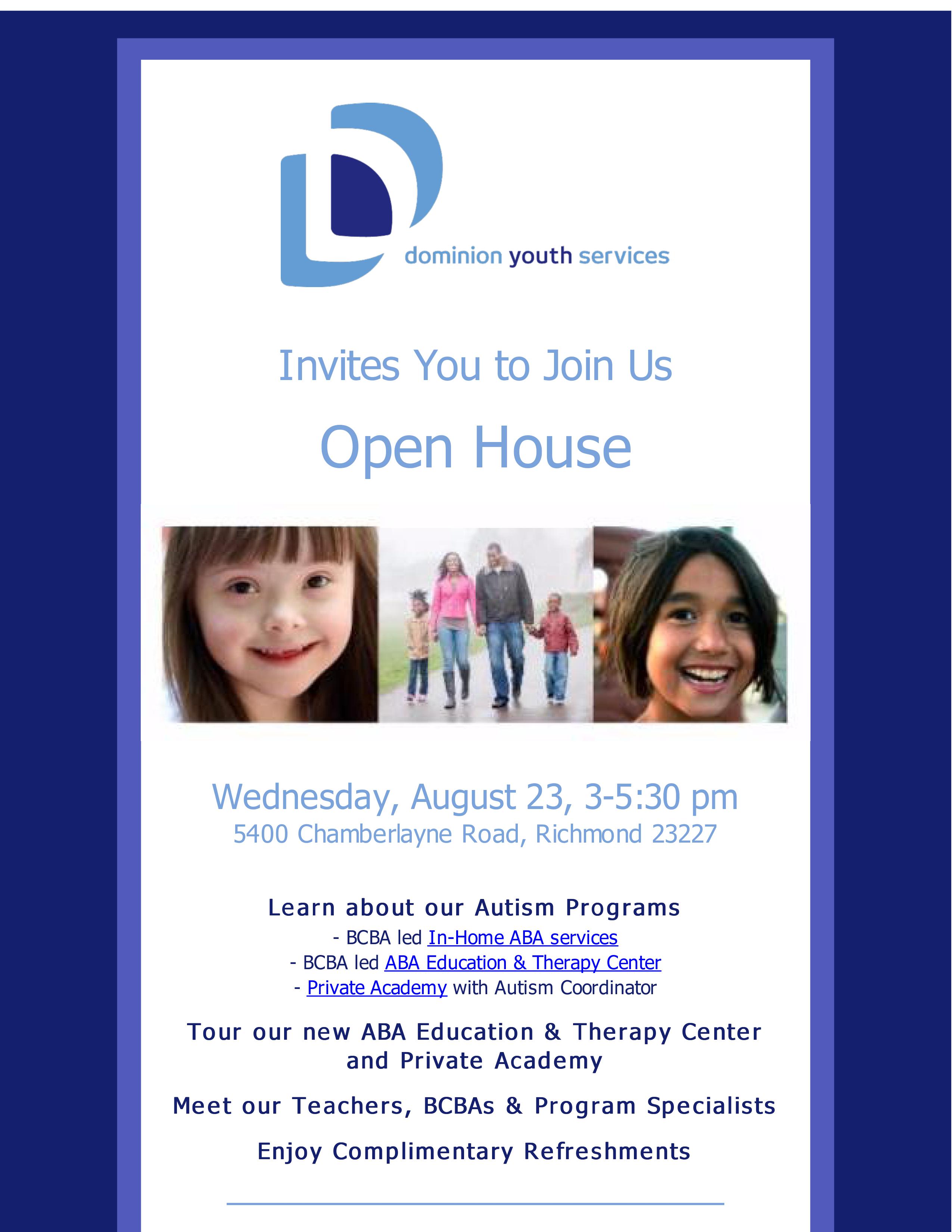 Refer Children with Autism or Similar Challenges?  Join us for our Open House on Wednesday, August 23, 3-5:30 pm!