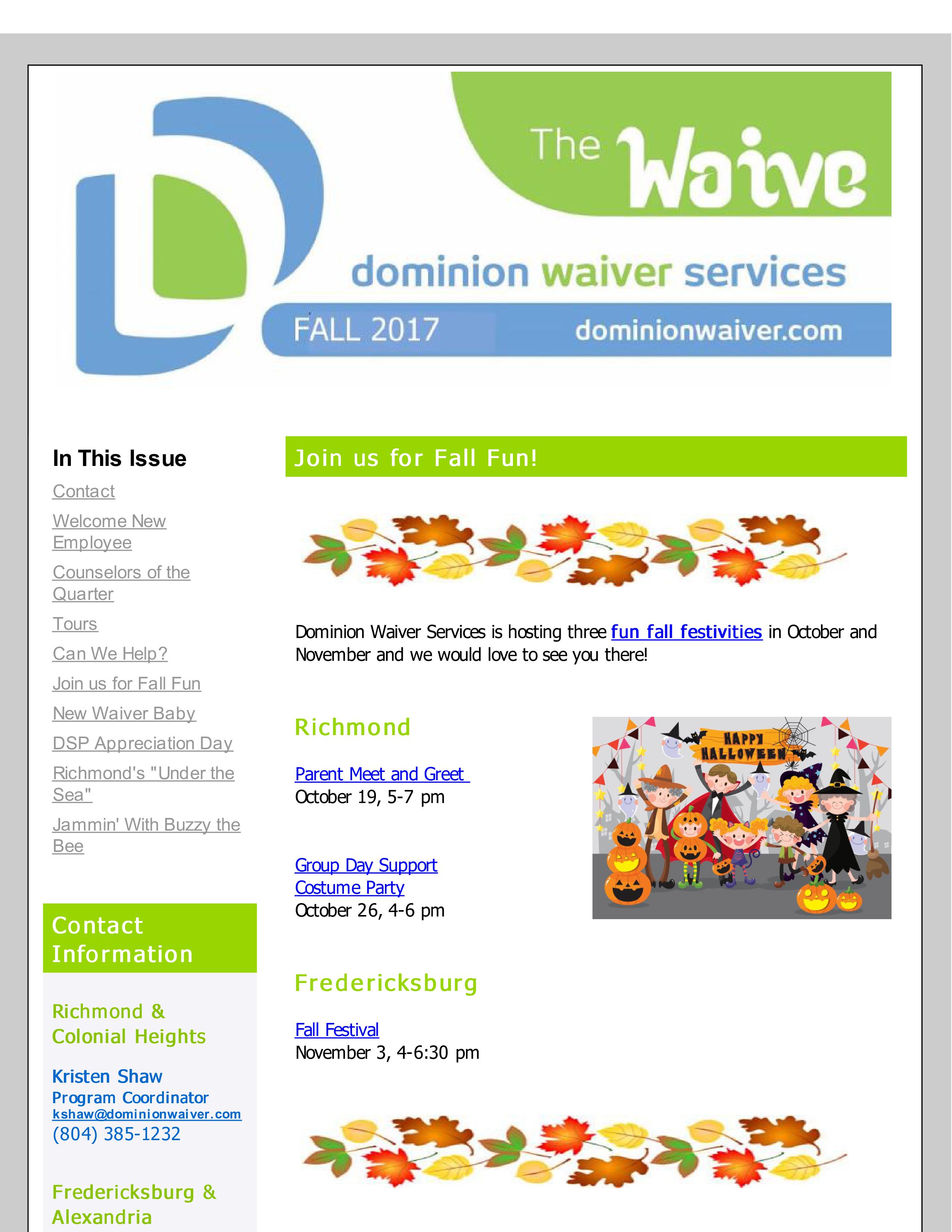 Check out the Fall Issue of “The Waive” Newsletter!